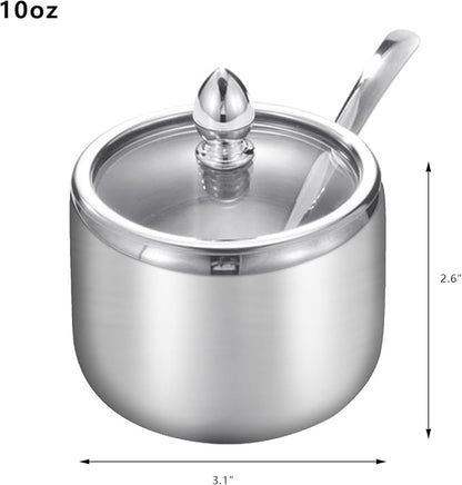 Kitchen Stainless Steel Spice Jars Seasonning Box with Spoons, Seasoning Containers Bottles with Stainless Steel &Clear Glass Cap,10oz for Home and Kitchen (2)
