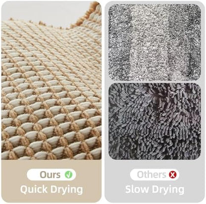 TYUU Waffle Bath Mat, Boho Bathroom Rugs Non Slip, 36x24 Khaki & White