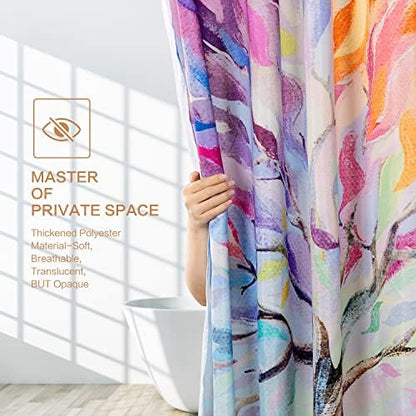 Oil Painting Tree Shower Curtain, Colored Seasons Tree Shower Curtain for Bathroom with 12 Hooks Polyester Fabric Washable Shower Curtain Set Home Office Farmhouse Decor Bath Curtain
