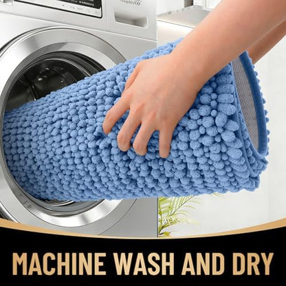 OLANLY Thick Chenille Large Bathroom Rugs Mats 44x32, Cornflower Blue