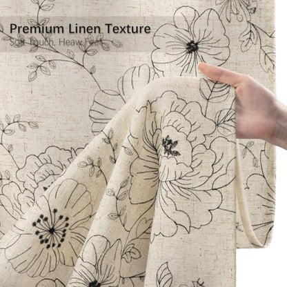 Farmhouse Floral Vintage Shower Curtain for Bathroom, Black Embroidered