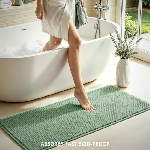 SUBRTEX Bathroom Rugs, 24" x 55" Chenille Bath Rug Soft Short Plush Bath Mat Soft Shower Mat Water Absorbent Shower Mat Quick Dry Machine Washable, Sage Green