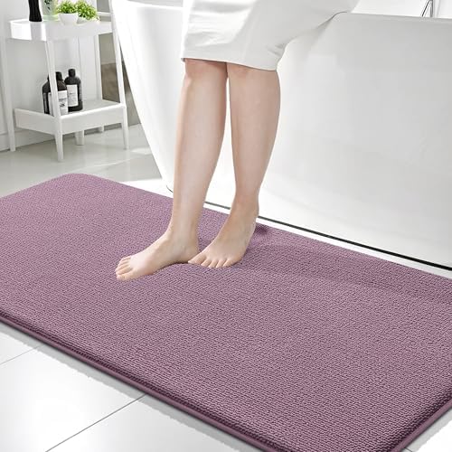 OLANLY Memory Foam Bathroom Runner Rug 59x24, Absorbent Long Mat, Deep Plum