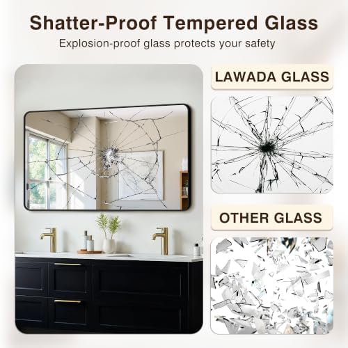 Vanity Bathroom Mirror, 50”x30” Black Bathroom Mirror for Over Sink
