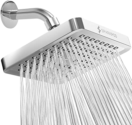 SparkPod Rain Shower Head, 6 Inch Square, Luxury Polished Chrome Finish