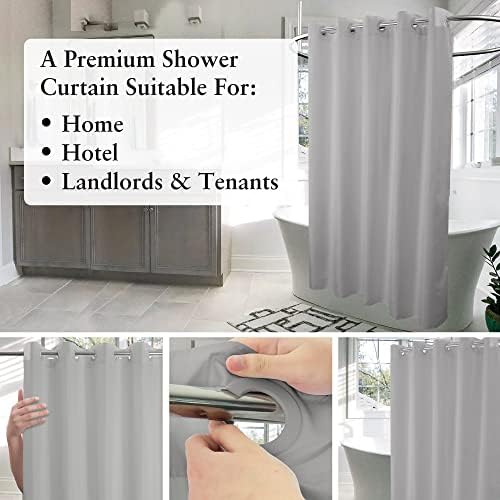 River Dream Extra Long Shower Curtain No Hooks or Liner Needed, Grey