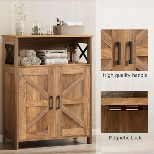 Homhedy Farmhouse Bathroom Storage Cabinet with Doors, Small Floor Cabinet