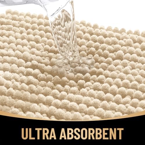 OLANLY Thick Chenille Bathroom Runner Rugs 59x24, Absorbent Bath Mat, Beige