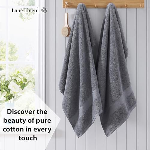 LANE LINEN Bath Sheet Quick Dry 100% Cotton 4 Pack Soft - Cool Grey