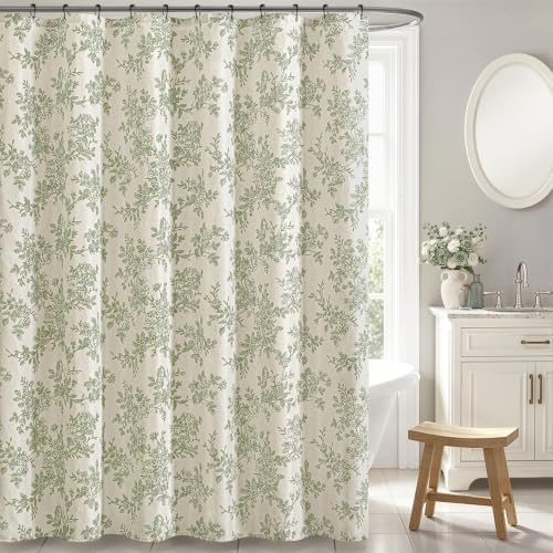 Spring Linen Green Floral Shower Curtain W72*L72 Inches Long