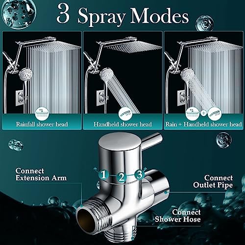 12 Inch Rain Shower Head Combo,5 Spray Handheld with 16" Extension Arm