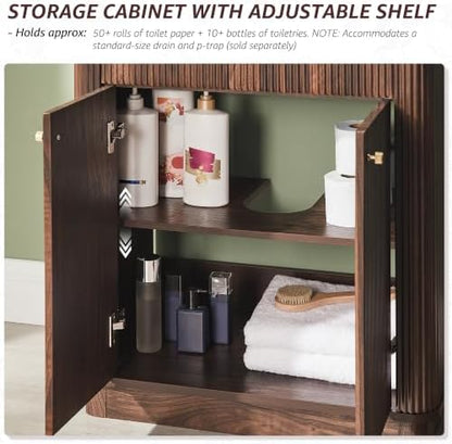 T4TREAM 30" Fluted Bathroom Vanity with Single Sink, Dark Walnut