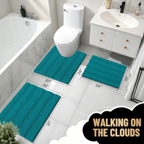 OLANLY Thick Bathroom Runner Rugs 44x24, Soft Chenille Bath Rugs, Deep Lake