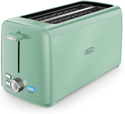 BELLA 4 Slice Toaster, Long Slot & Removable Crumb Tray - 7 Shading Options with Auto Shut Off, Cancel & Reheat Button - Toast Bread & Bagel, Sage