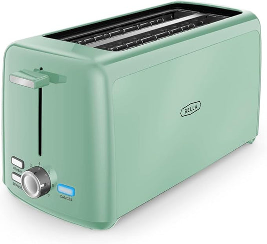 BELLA 4 Slice Toaster, Long Slot & Removable Crumb Tray - 7 Shading Options with Auto Shut Off, Cancel & Reheat Button - Toast Bread & Bagel, Sage