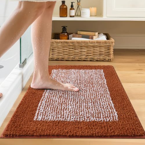 Bathroom Rugs 24x17 Non Slip Washable, Soft Absorbent Bath Mat Coral Orange