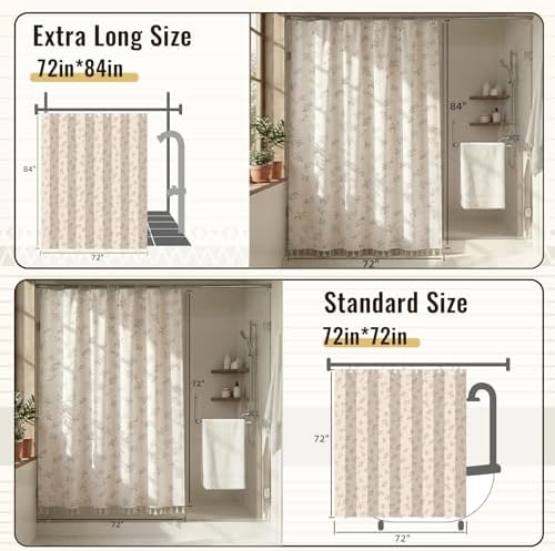 Farmhouse Floral Shower Curtain with 12 Clear Rings 72" W x 84" L
