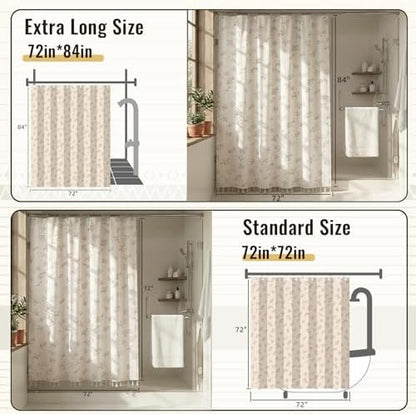 Farmhouse Floral Shower Curtain with 12 Clear Rings 72" W x 84" L