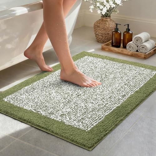 36x24 Bathroom Rugs Non Slip Washable, Soft Absorbent Bath Mat Olive Green