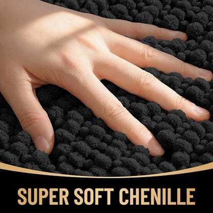 OLANLY Thick Chenille Large Bathroom Rugs 40x32, Absorbent Bath Mat, Black