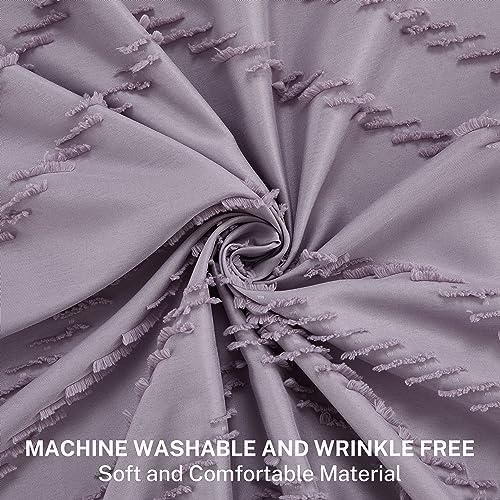 Siiluminisoy Extra Long Boho Shower Curtain - Purple Woven Fabric, 72 x 84, Tufted Chevron Striped, Modern Chic Textured Minimalist