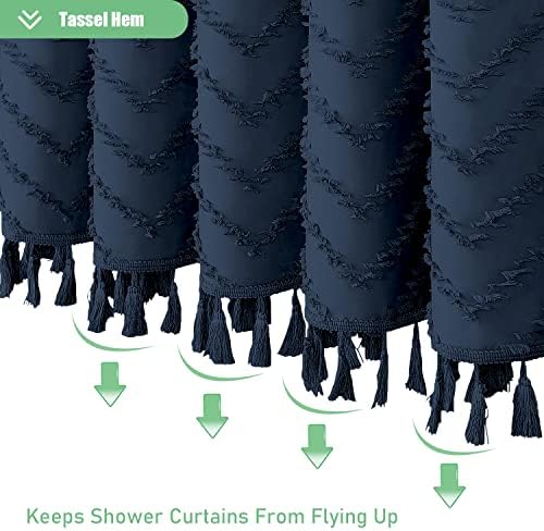 Dynamene Boho Farmhouse Shower Curtain Tufted Chevron 72"x72" Navy Blue