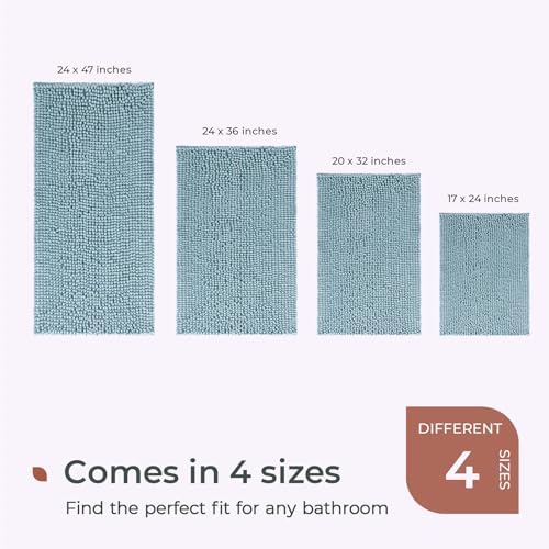 FRESHMINT Chenille Bathroom Rugs Mat 24"x17", Non-Slip Bath Mat for Bathroom Floor, Washable Soft Thick Water Absorbent Microfiber Shower Mat, Blue