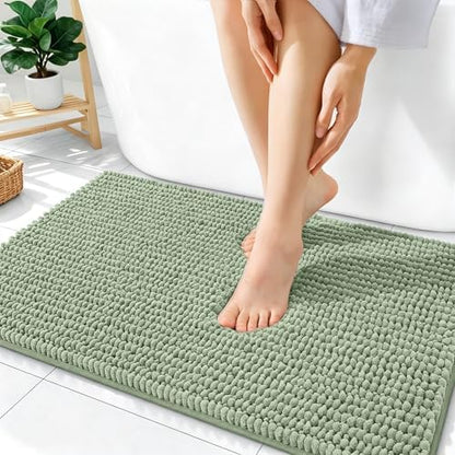 OLANLY Thick Chenille Absorbent Bathroom Rugs Mat 36x24, Sage Green