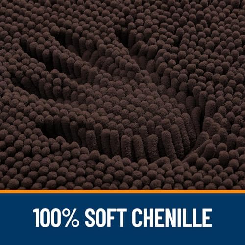 OLANLY Chenille Bathroom Rugs Mats Sets 2 Piece, 30"x20"+24"x20", Brown