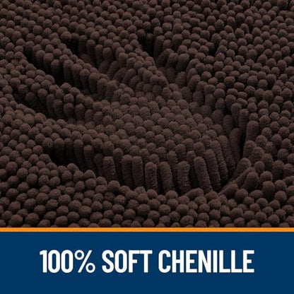 OLANLY Chenille Bathroom Rugs Mats Sets 2 Piece, 47"x20"+24"x16", Brown
