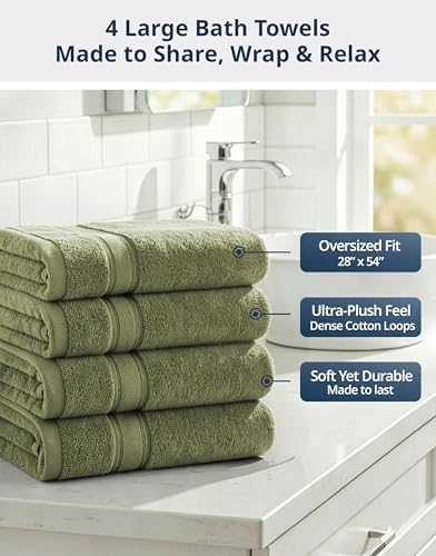 LANE LINEN Towel Set Soft Absorbent Quick Dry 100% Cotton - Oil Green