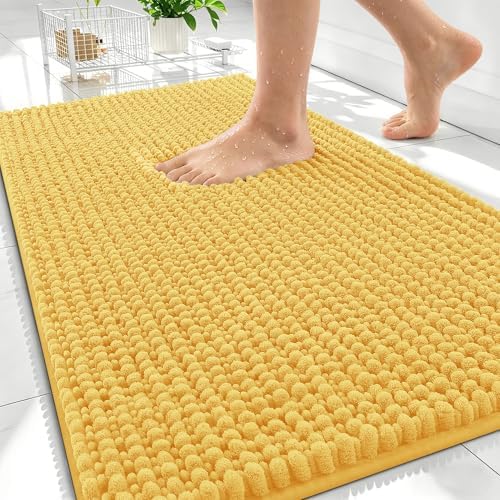 OLANLY Thick Chenille Bathroom Rugs 30x20, Soft Absorbent Bath Mat, Yellow