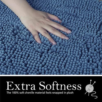 Bathroom Rugs Chenille Bath mat 2 Piece Set, Super Absorbent, Strong PVC Non Slip Backing, Bath mats for Bathroom, Plush Shaggy, Thick, Machine Washable, Bathtub, Toilet .(Medium Blue)