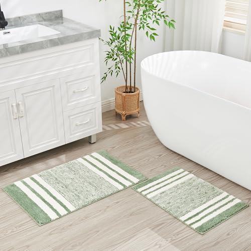 CozeCube Sage Green Striped 36"x24" Non Slip Washable Bath Mat