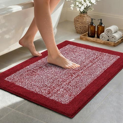 36x24 Large Bathroom Rugs Non Slip Washable, Soft Absorbent Bath Mat Red