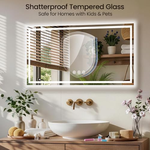 LED Bathroom Mirror with Anti-Fog, Backlit & Front Lights, Memory 48" L x 36" W