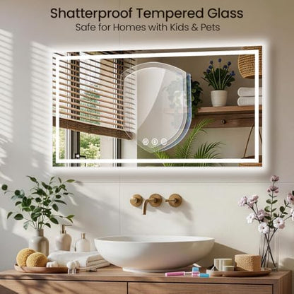 LED Bathroom Mirror with Anti-Fog, Backlit & Front Lights, Memory 48" L x 36" W