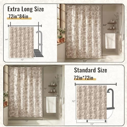 Farmhouse Brown Floral Shower Curtain with 12 Clear Rings 72"W x 84"L