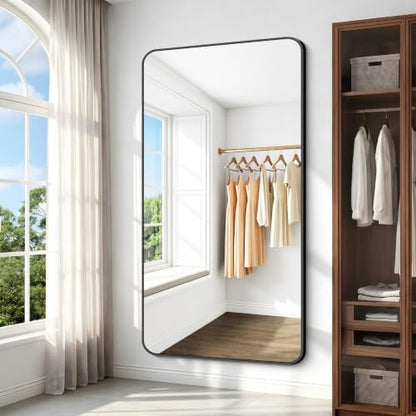 BONEWEI 72x40 inch Large Bathroom Mirror,Black Rectangle Mirror,Wall Mounted Bathroom Frame Vanity Mirror with Round Corner for Bedroom Living Room, Entryway Hangs Horizontal or Vertical