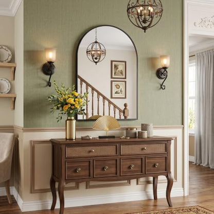 22"x30" Matte Black Arched Vanity Bathroom Mirror, Set of 2