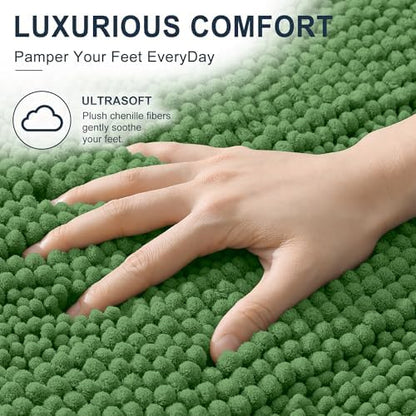 Smiry Thick Small Chenille Bathroom Rugs 24x16, Soft Bath Mat, Olive Green