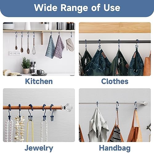 Titanker Shower Curtain Hooks Rings, Rust-Resistant Metal Double Glide Shower Hooks for Bathroom Shower Rods Curtains, Set of 12 Hooks - Navy Blue