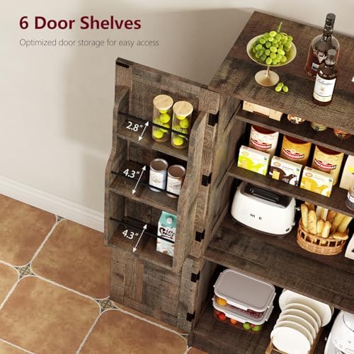 43”H Pantry Cabinet with 4 Doors, Kitchen Cabinet with 6 Door Shelves