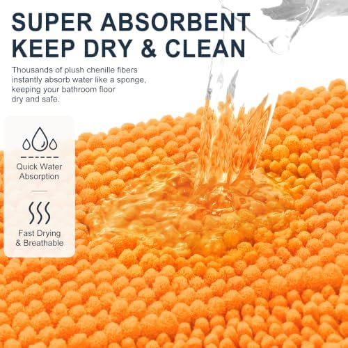 Smiry Thick Chenille Bathroom Runner Rugs 44x24, Absorbent Bath Mat, Orange