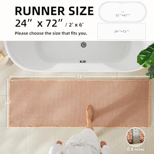 TYUU Waffle Runner Rug Bathroom, Long Boho Bath Mat, 72x24 Light Peach