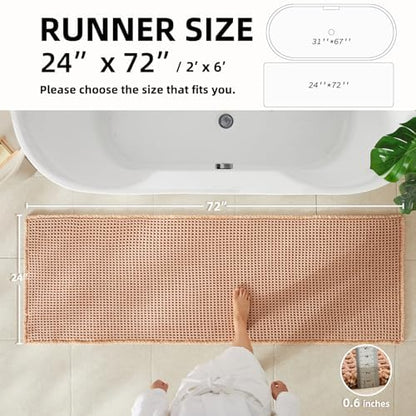 TYUU Waffle Runner Rug Bathroom, Long Boho Bath Mat, 72x24 Light Peach