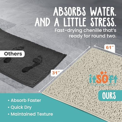 Chenille Bath Mats 61"x31", Plush Absorbent Quick Dry, Soft & Machine Washable, Non Slip Carpet for Bathroom, Thick Bathroom Rugs, Shower Restroom Rug Mat, Alfombras De Bano, Bathrugs