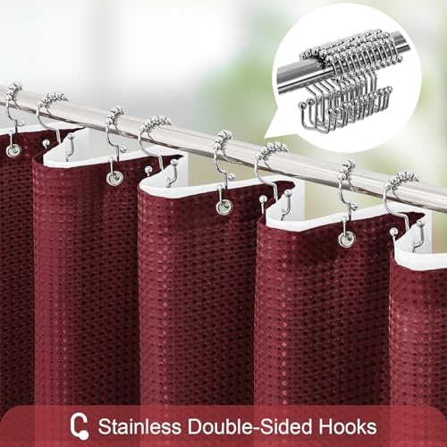 Gibelle 3 in 1 Burgundy Shower Curtain with PEVA Liner, 12 Hooks, 72x72