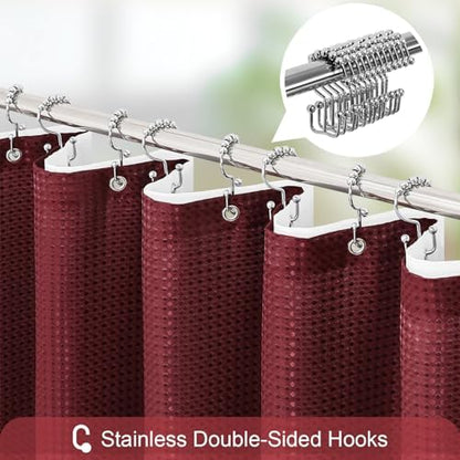 Gibelle 3 in 1 Burgundy Shower Curtain with PEVA Liner, 12 Hooks, 72x72