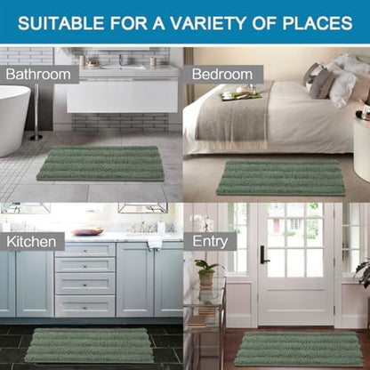 H.VERSAILTEX 2 Piece Bathroom Rugs Bath Mats Sets Super Absorbent Chenille Striped Bath Mats Non Skid Machine Wash Dry Rugs for Bathroom Floor (Green Bay, 24 x 36 Plus 20 x 32 - Inches)